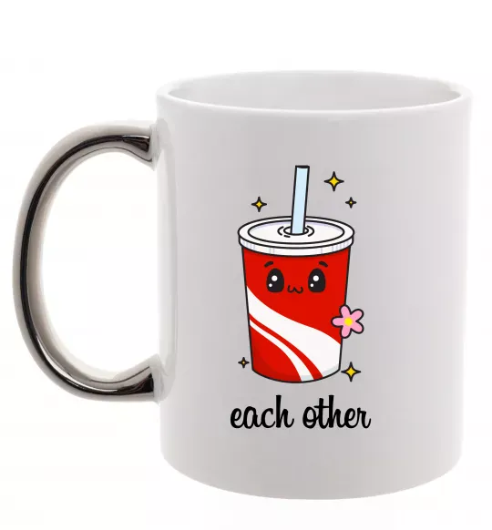 Чашка с цветной ручкой Кола Each other Серебро фото