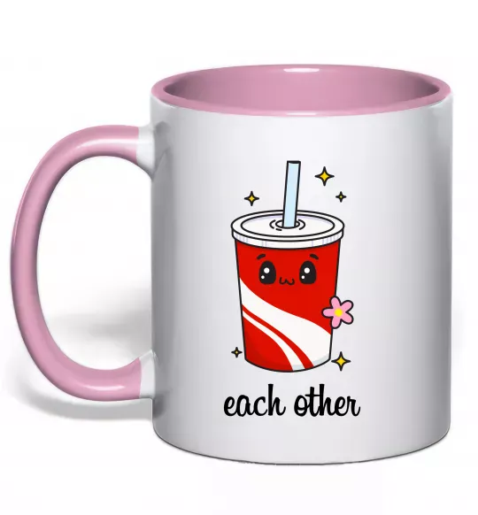 Чашка с цветной ручкой Кола Each other Нежно розовый фото