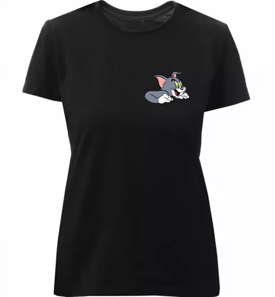 Жіноча преміум футболка Кіт Том Чорний фото