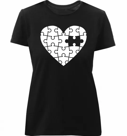 Жіноча преміум футболка Пазл серце Чорний фото