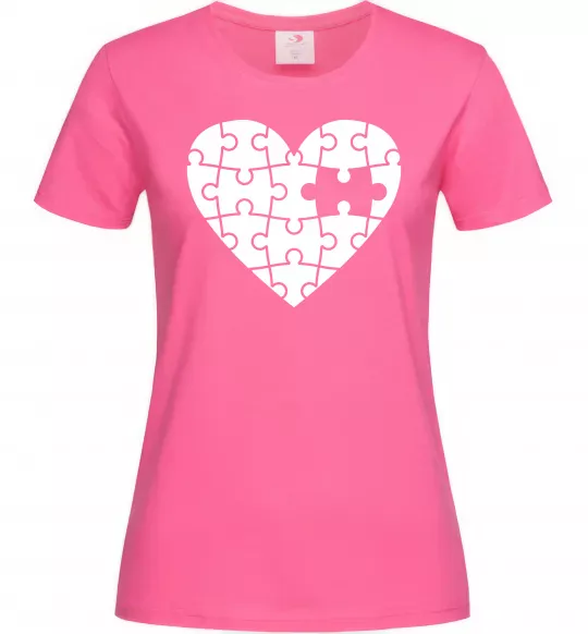Жіноча футболка Пазл серце Яскраво-рожевий фото