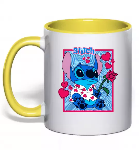 Чашка з кольоровою ручкою Стіч хлопчик Сонячно жовтий фото