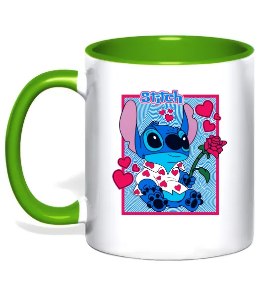 Чашка з кольоровою ручкою Стіч хлопчик Лаймовий фото