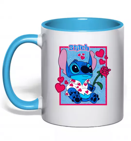 Чашка з кольоровою ручкою Стіч хлопчик Блакитний фото