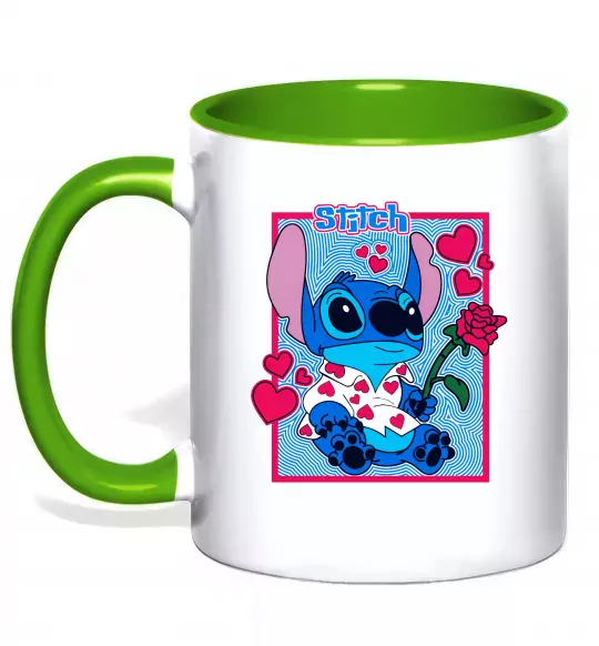 Чашка з кольоровою ручкою Стіч хлопчик Зелений фото