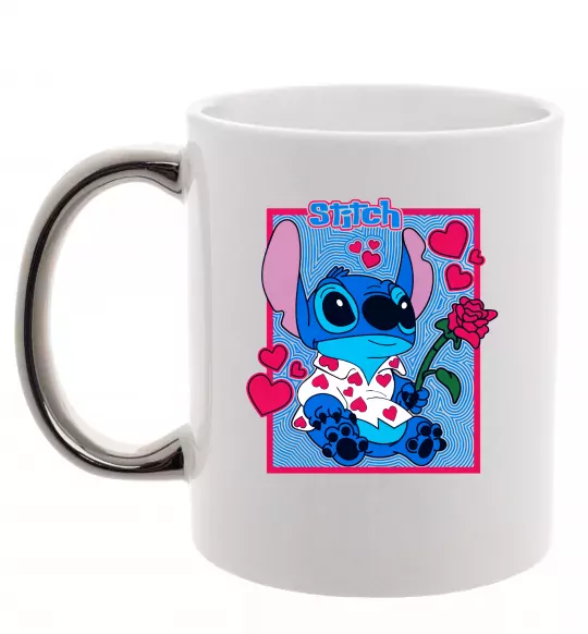 Чашка з кольоровою ручкою Стіч хлопчик Срібло фото