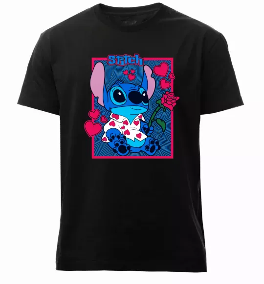 Мужская премиум футболка Стіч хлопчик Черный фото