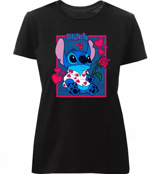 Женская премиум футболка Стіч хлопчик Черный фото