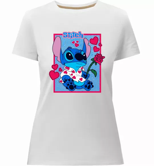 Женская премиум футболка Стіч хлопчик Белый фото