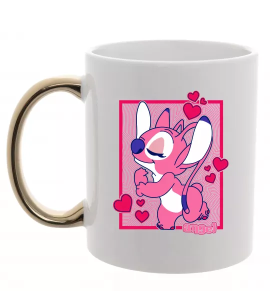 Чашка с цветной ручкой Стіч дівчинка Золото фото