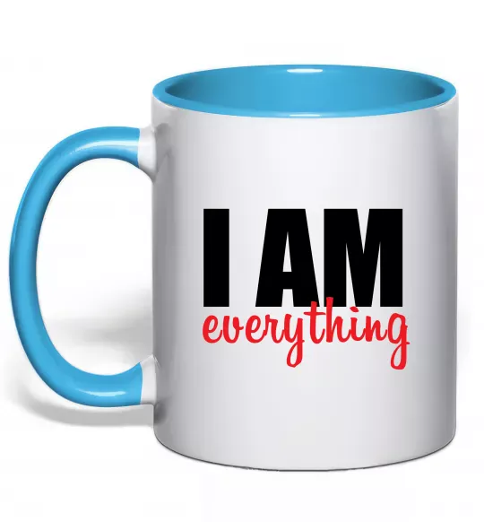 Чашка з кольоровою ручкою I am everything Блакитний фото