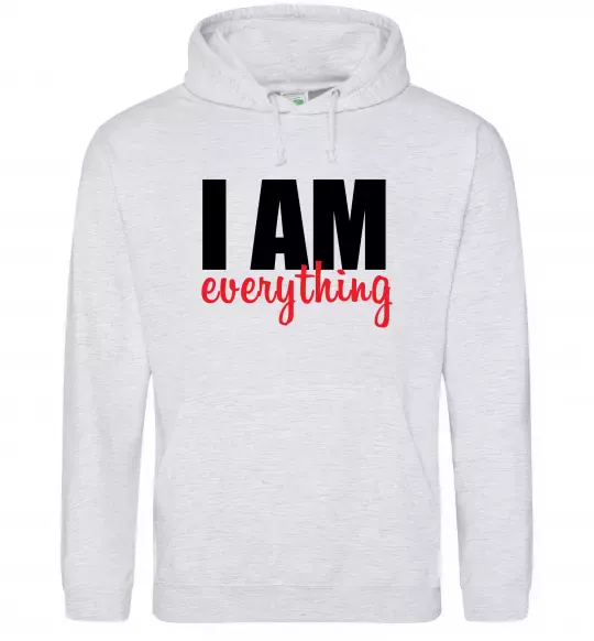 Женская толстовка (худи) I am everything Серый меланж фото