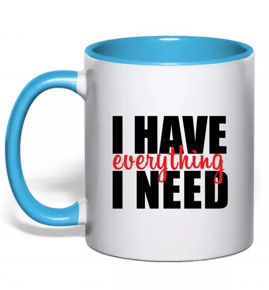 Чашка с цветной ручкой I have everything Голубой фото