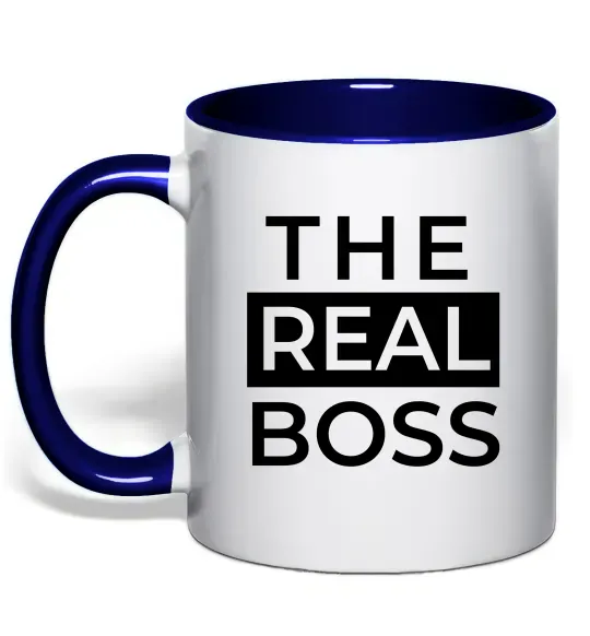 Чашка с цветной ручкой The real boss Глубокий темно-синий фото