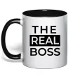 Чашка с цветной ручкой The real boss Черный фото