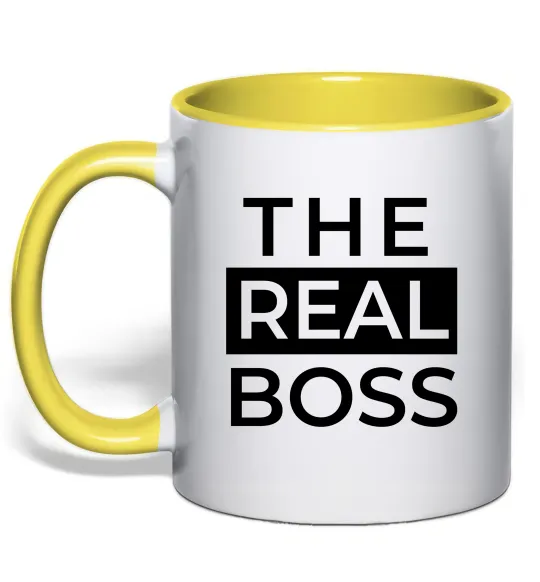 Чашка с цветной ручкой The real boss Лимонный фото