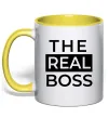 Чашка с цветной ручкой The real boss Лимонный фото