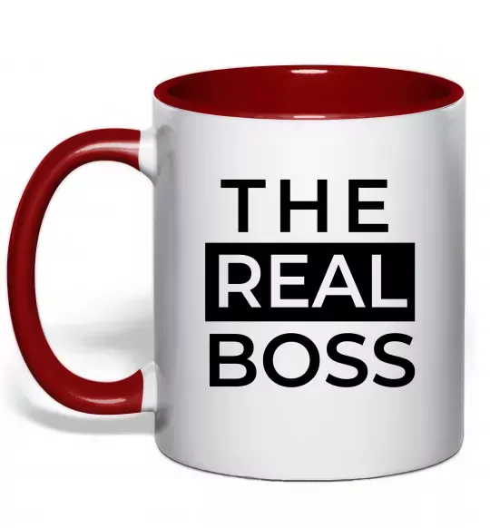 Чашка с цветной ручкой The real boss Красный фото