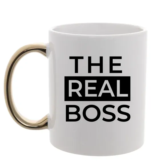 Чашка с цветной ручкой The real boss Золото фото