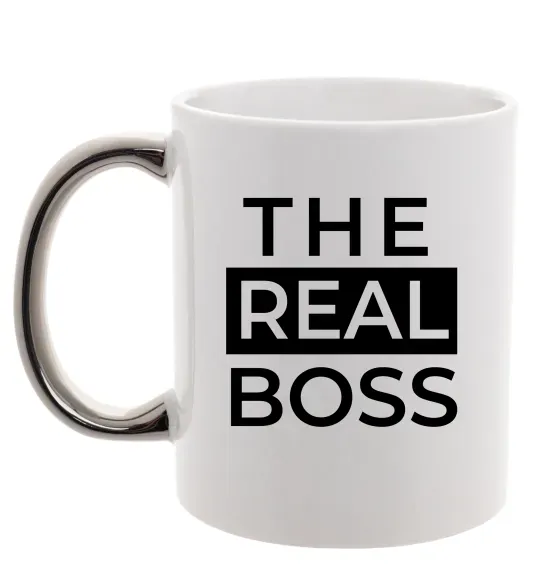Чашка с цветной ручкой The real boss Серебро фото
