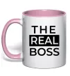 Чашка с цветной ручкой The real boss Нежно розовый фото