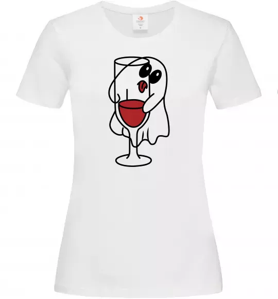 Жіноча футболка Привид з вином пара Білий фото