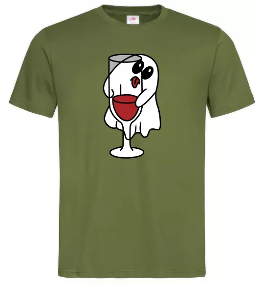 Мужская футболка Привид з вином пара Оливковый фото