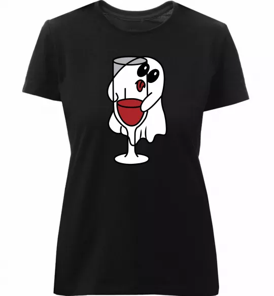 Женская премиум футболка Привид з вином пара Черный фото