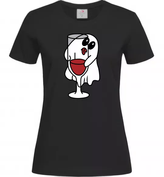 Жіноча футболка Привид з вином пара Чорний фото