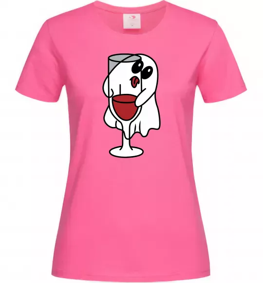Жіноча футболка Привид з вином пара Яскраво-рожевий фото