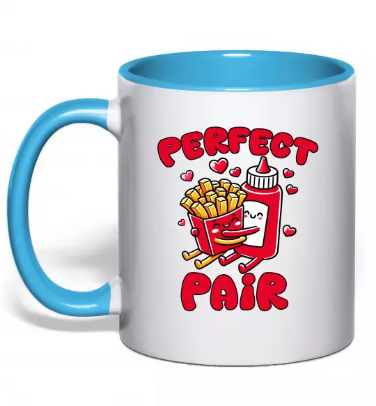 Чашка с цветной ручкой Кетчуп з картоплею Голубой фото