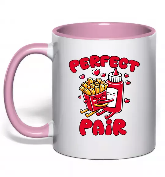 Чашка с цветной ручкой Кетчуп з картоплею Нежно розовый фото