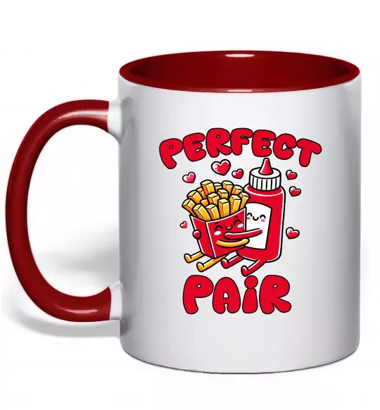 Чашка з кольоровою ручкою Картопля з кетчупом Червоний фото