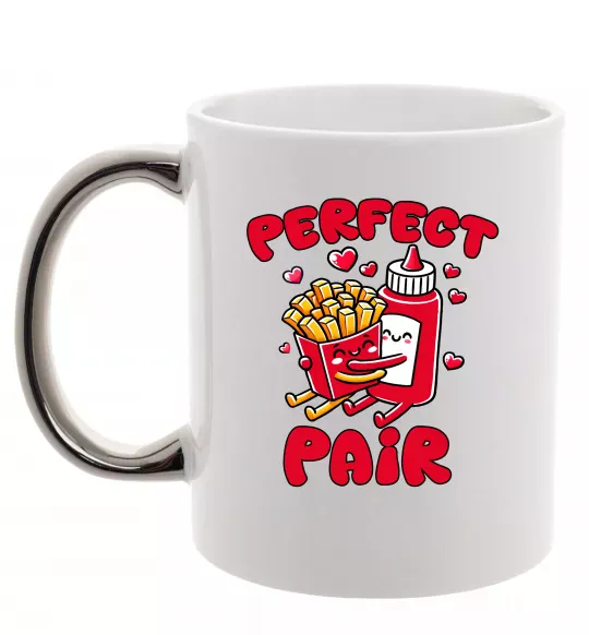 Чашка з кольоровою ручкою Картопля з кетчупом Срібло фото