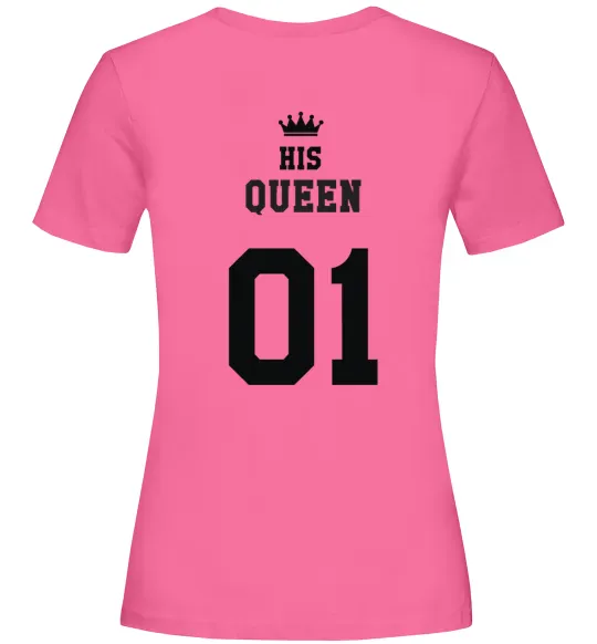 Жіноча футболка His queen на спині Яскраво-рожевий фото