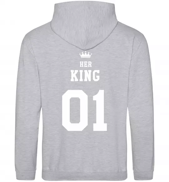 Мужская толстовка (худи) Her king на спині Серый меланж фото
