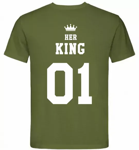 Мужская футболка Her king на спині Оливковый фото