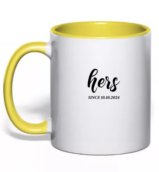 Чашка з кольоровою ручкою Hers since Сонячно жовтий фото