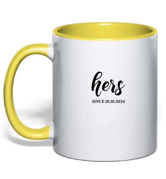 Чашка с цветной ручкой Hers since Лимонный фото