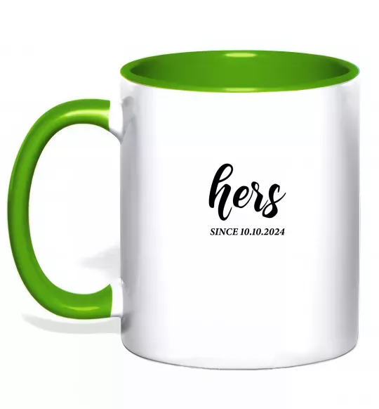 Чашка з кольоровою ручкою Hers since Зелений фото