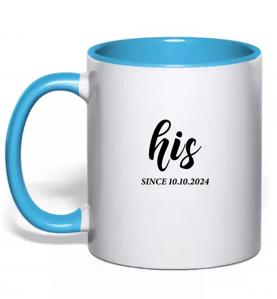 Чашка с цветной ручкой His since Голубой фото