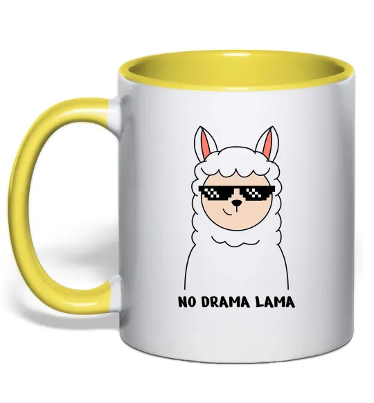 Чашка з кольоровою ручкою No drama lama Лимонний фото