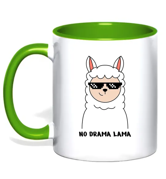 Чашка з кольоровою ручкою No drama lama Лаймовий фото