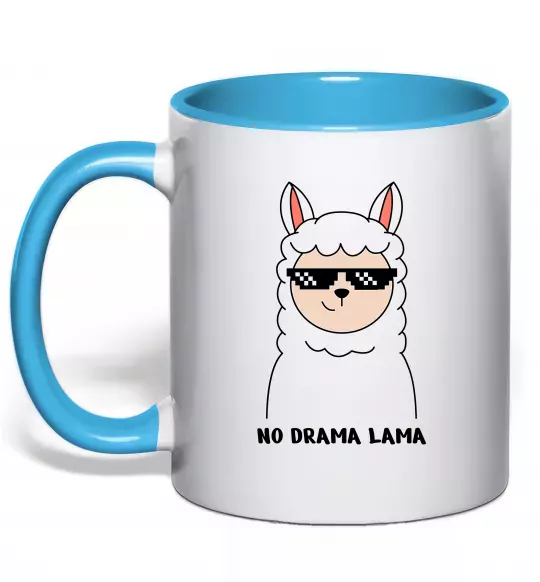 Чашка с цветной ручкой No drama lama Голубой фото
