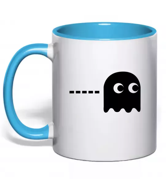 Чашка с цветной ручкой Pacman привид Голубой фото