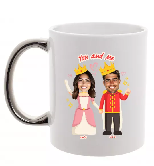 Чашка с цветной ручкой King and Queen Серебро фото