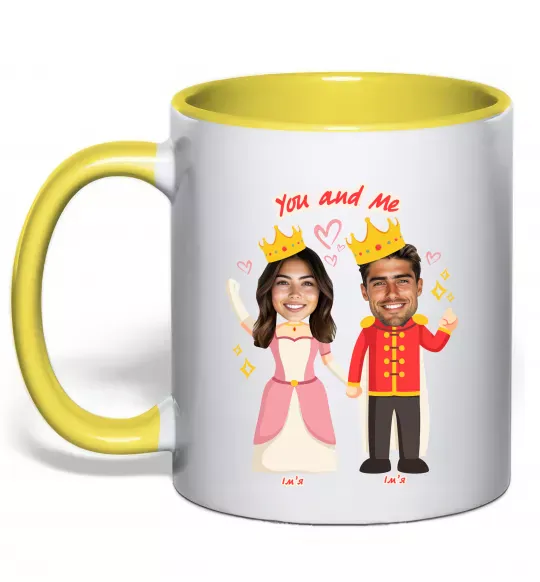 Чашка с цветной ручкой Queen and King Солнечно желтый фото