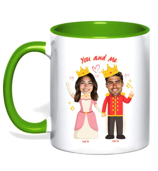 Чашка с цветной ручкой Queen and King Лаймовый фото