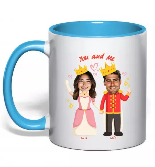 Чашка с цветной ручкой Queen and King Голубой фото