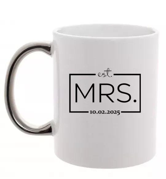 Чашка з кольоровою ручкою До річниці весілля Mrs. Срібло фото